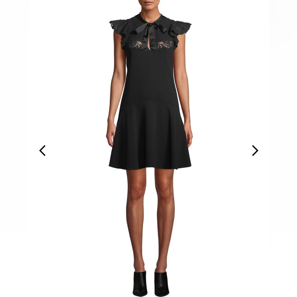 New Rebecca Taylor Sleeveless Crepe Tie-Neck Lace Short Dress Size 6